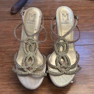 M by Marinelli Gold Rhinestone Kitten Heels
